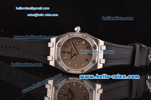 Audemars Piguet Royal Oak Lady Miyota OS2035 Quartz Steel Case with Diamond Bezel Grey Dial and Black Rubber Strap - Click Image to Close